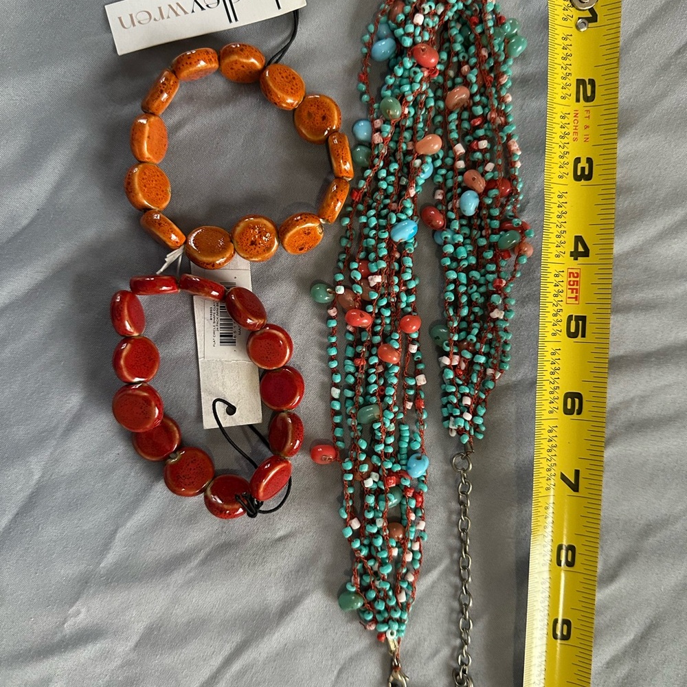 Turquoise, Orange and Red Beaded Jewelry Set